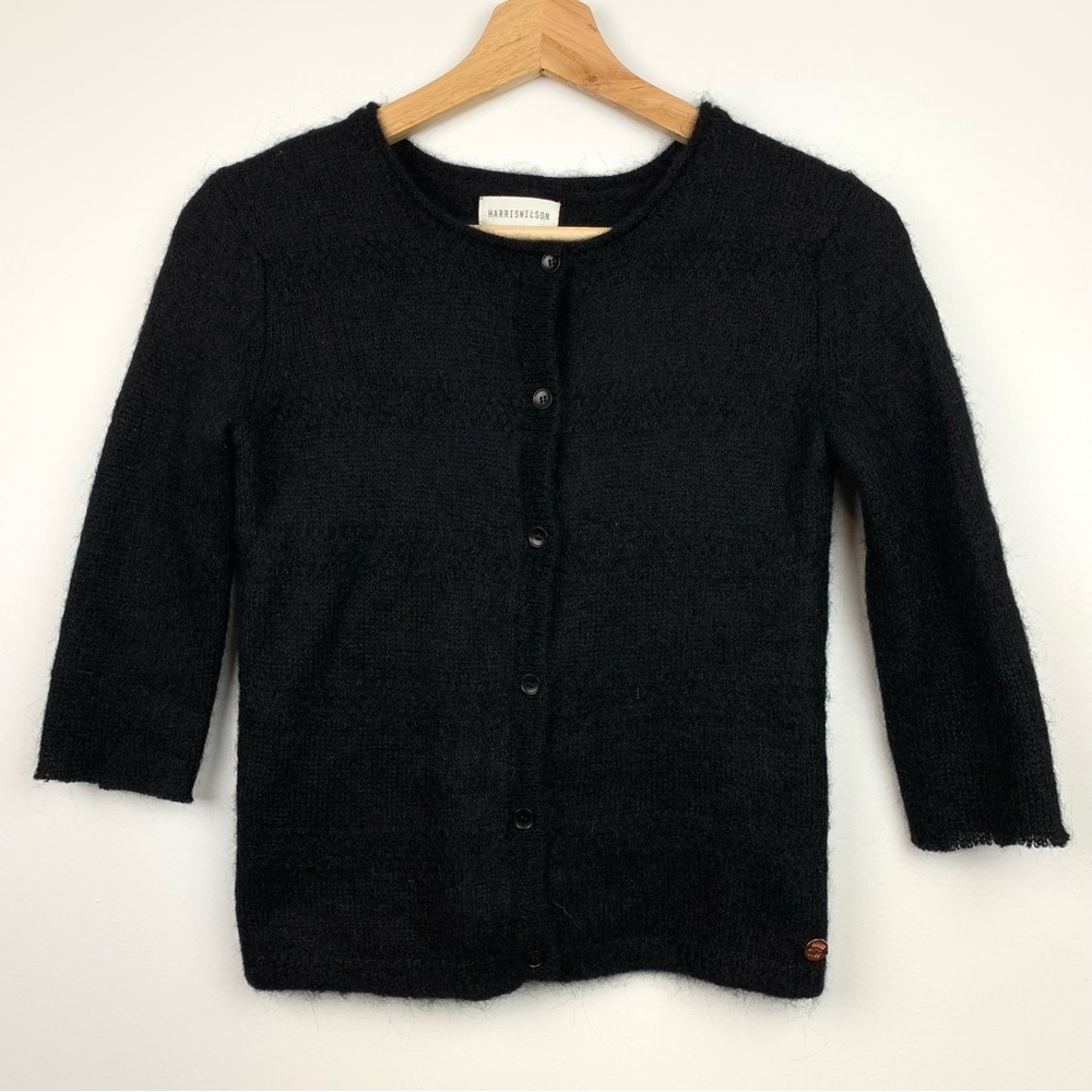 Harris Wilson Cardigan Black Baby Alpaca Blend Sz XS Buttons Quiet Luxury Soft